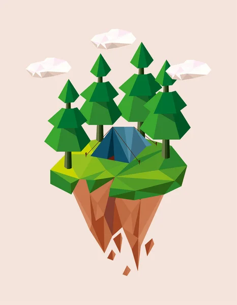 Forêt et camping lowpoly — Image vectorielle