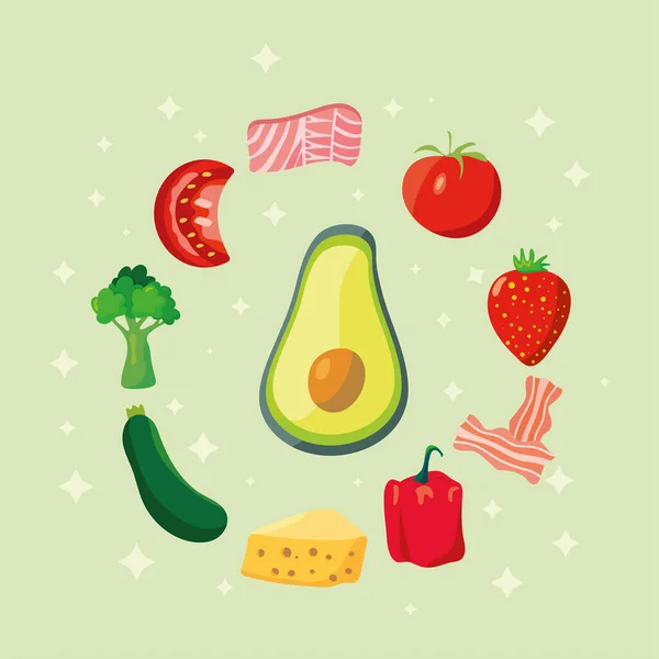 Avocado und ketogene Inhaltsstoffe — Stockvektor