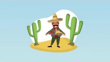 Yemek tepsisi olan Meksikalı adam.