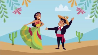 Meksikalı Mariachi ve kadın dansçı.