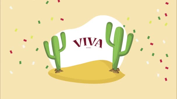 Viva mexico lettering e cacto — Vídeo de Stock