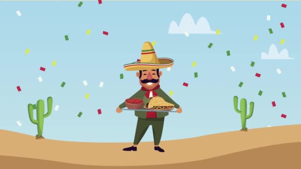 Mexikansk man med mat i öknen — Stockvideo