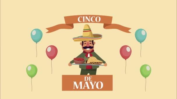 5 de mayo lettering com mariachi — Vídeo de Stock