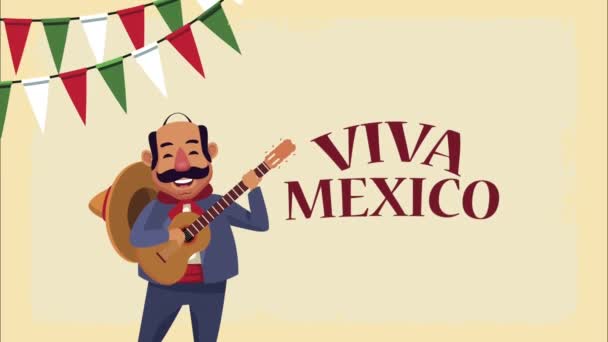 Viva mexico lettering with man — Stock Video