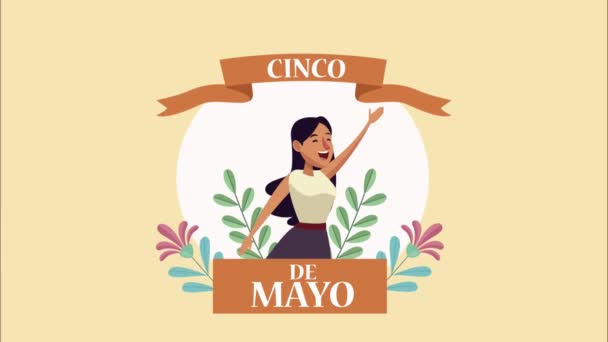 Cinco de mayonez kadın şarkı söyleyen karakter — Stok video