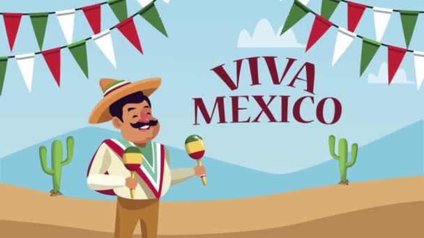 Viva mexico hombre jugando maracas — Vídeo de stock