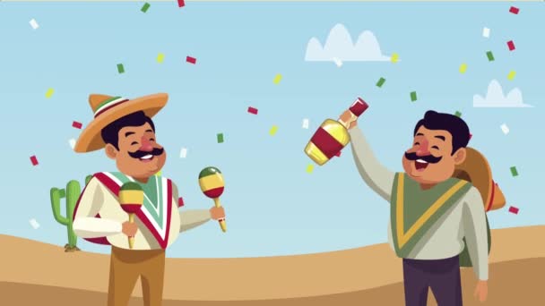 Mexicains hommes dans les personnages de la fête — Video