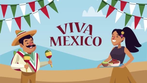 Viva mexico lettering com casal no deserto — Vídeo de Stock