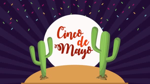 Cinco de mayo viering met cactus woestijn — Stockvideo