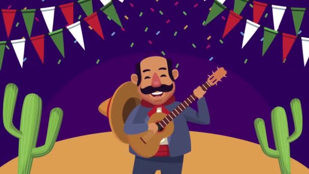 Μεξικάνικη mariachi παίζει χαρακτήρα κιθάρα — Αρχείο Βίντεο