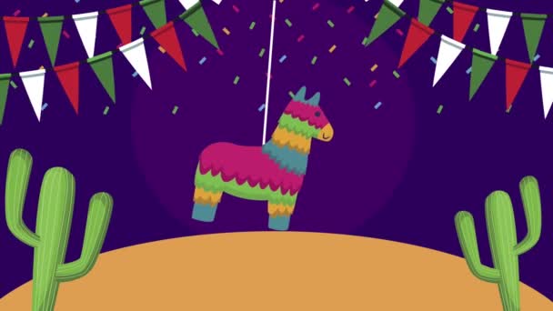 Pinata in desert night scene — Stock Video