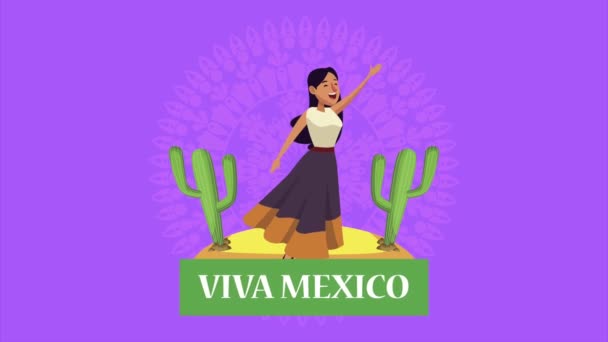 Viva mexico belettering met danser in de woestijn — Stockvideo