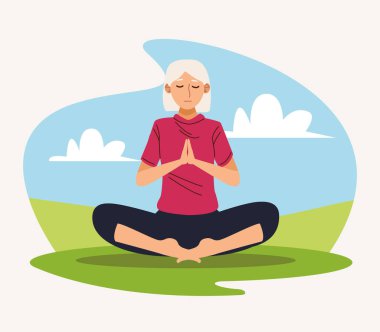 Büyükanne yoga yapıyor.