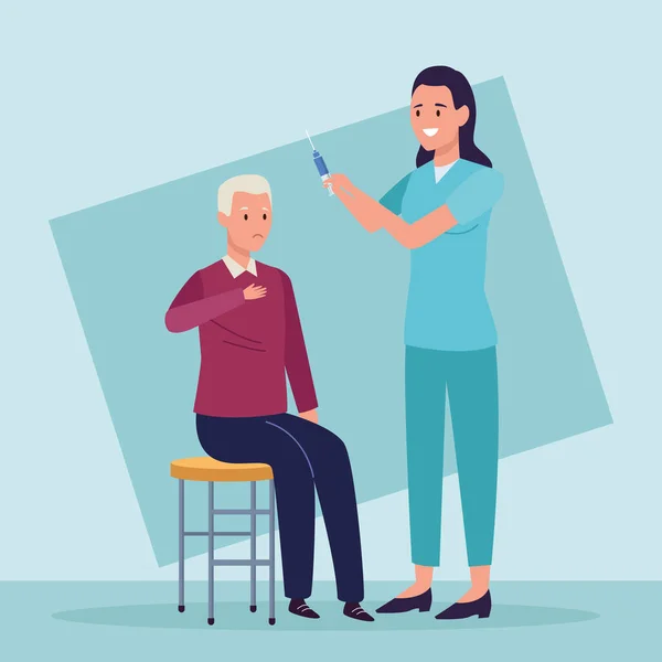 Ηλικιωμένος και νοσοκόμα — Διανυσματικό Αρχείο