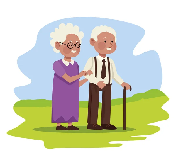 Afro grandparents in field — Stock Vector