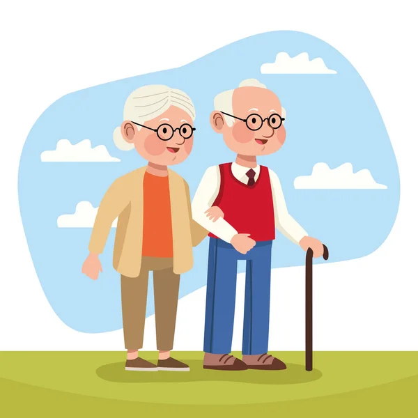 Nonni coppia in campo — Vettoriale Stock