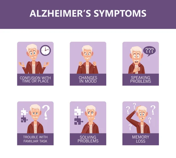 Sześć objawów choroby Alzheimera — Wektor stockowy