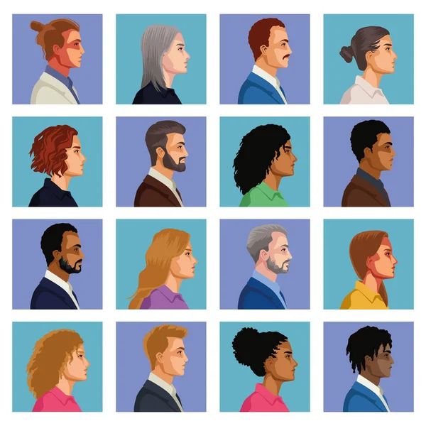 Zestien personages — Stockvector