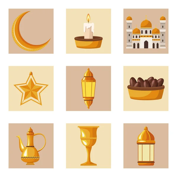 Nove ícones ramadan kareem — Vetor de Stock