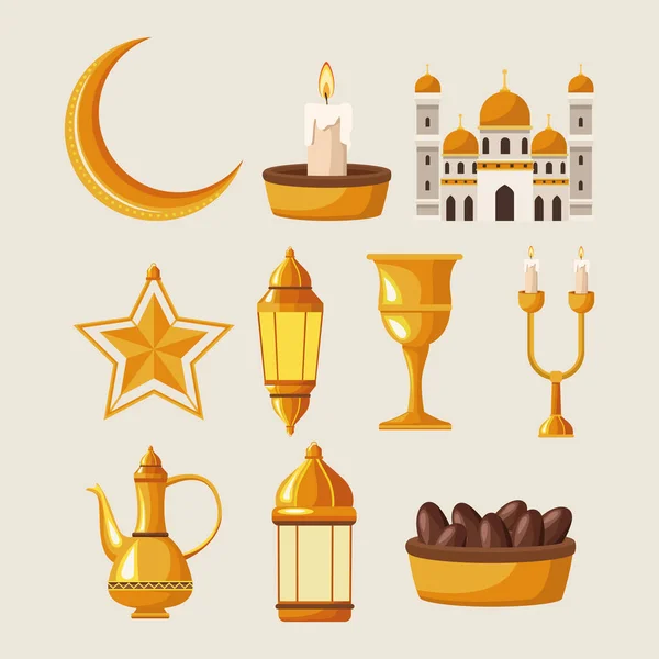 Diez iconos kareem ramadán — Vector de stock