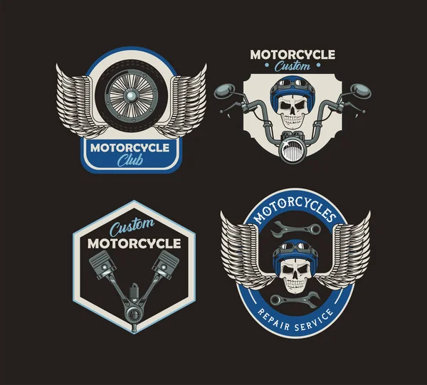 Cuatro parches de motocicleta — Archivo Imágenes Vectoriales