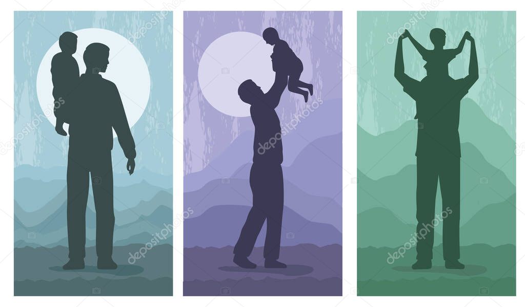 three fathers and kids silhouettes