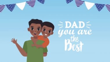 Afro baba ve oğluyla Babalar Günü kartpostalı.