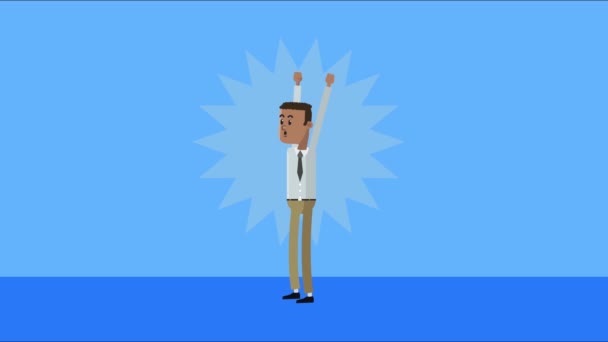 キャラクターアニメーションを祝うアフロビジネスマン — ストック動画