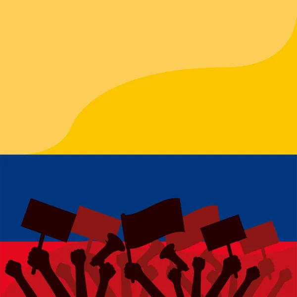 Pueblo colombiano protestando — Vector de stock