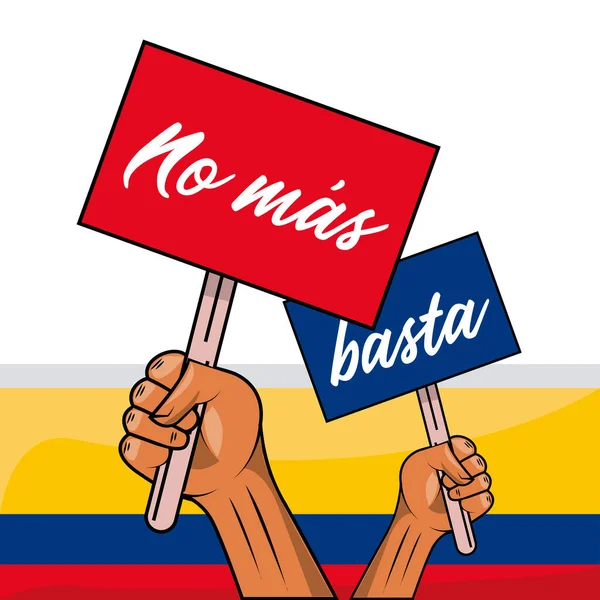 Kolumbijczycy protestujący z chorągwiami — Wektor stockowy