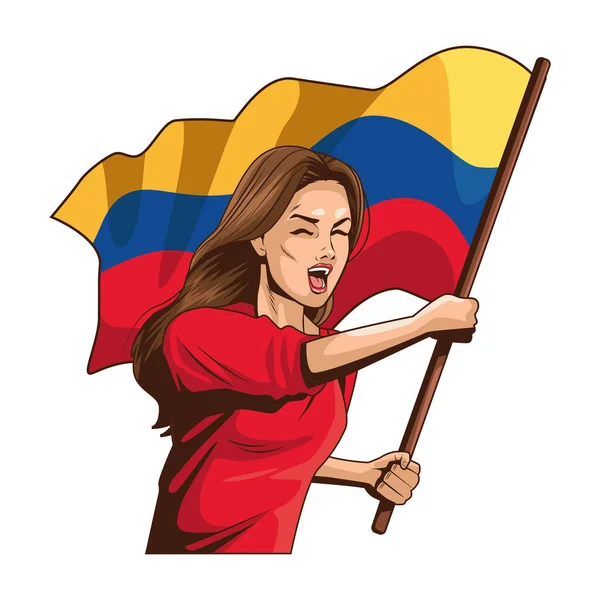 Mujer colombiana ondeando bandera — Archivo Imágenes Vectoriales