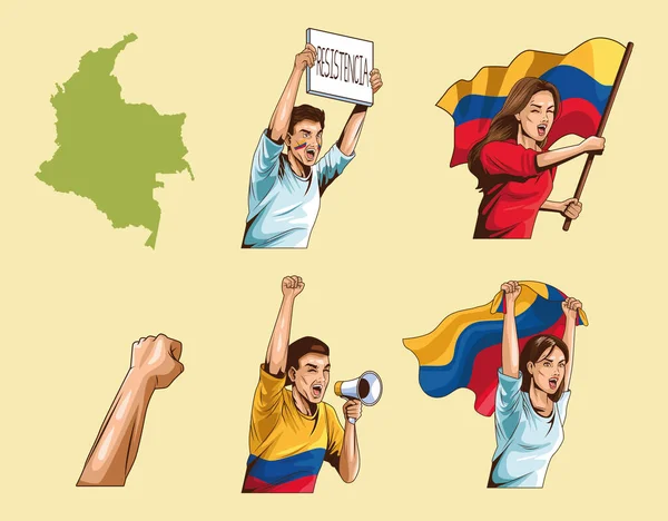 Colombians group protests — 图库矢量图片