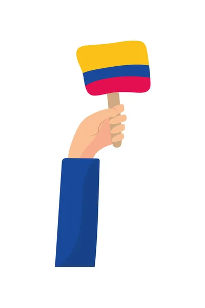 Levantamiento de la mano bandera colombiana — Vector de stock