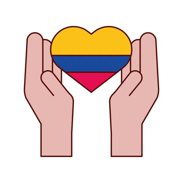 Manos con corazón colombiano — Vector de stock
