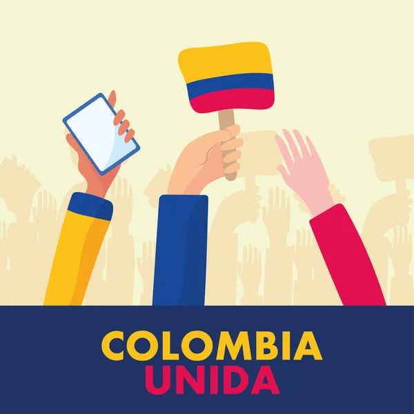 항의하는 콜롬비아 국민들의 손 — 스톡 벡터