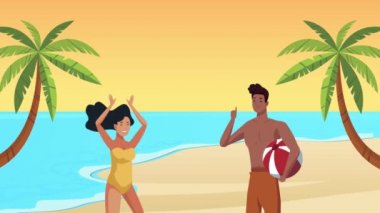 Genç bir çift ve balonla yaz sahnesi