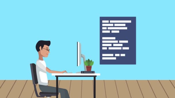 Homme avec logiciel de programmation de code — Video