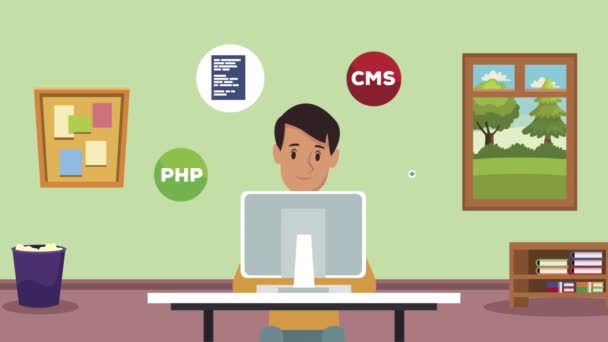 Programmerare med skrivbord på kontoret — Stockvideo