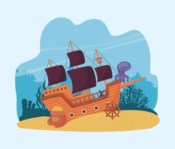 Barco pirata encalhado — Vetor de Stock