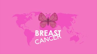 Dünya haritalarındaki kelebeklerle göğüs kanseri farkındalığı animasyonu