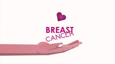 Göğüs kanseri farkındalık animasyonu ve el kaldırma ile kalp.