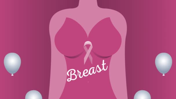Animação de conscientização do câncer de mama com corpo de mulher — Vídeo de Stock