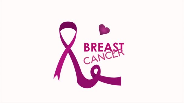 Animação de conscientização do câncer de mama com fita e coração — Vídeo de Stock