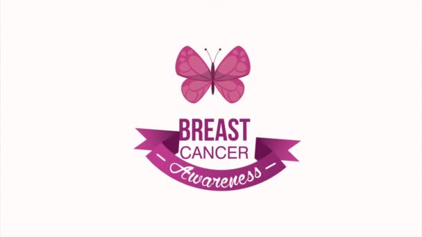 Breast cancer awareness animation with butterfly — Stock Video