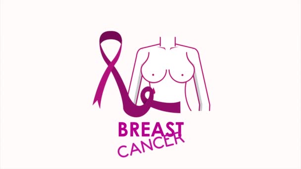 Animacja świadomości raka piersi z ciałem kobiety i wstążką — Wideo stockowe