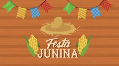 Festa Junina Hasır şapka ve nasırlarla çizgi film karakterleri