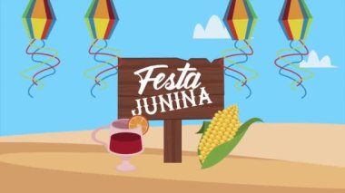 Festa Junina, uçurtmalar ve mısır koçanıyla animasyon çiziyor.