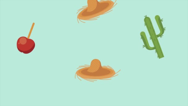 Festa junina patroon animatie met hoeden en cactus — Stockvideo