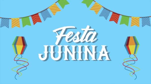 Festa junina lettering animation with kites and garlands — Stock Video