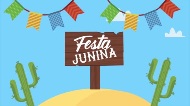 Festa junina lettrage animation avec guirlandes dans le désert — Video